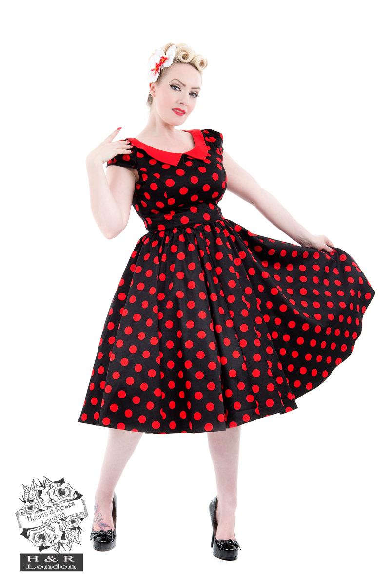 Black Red Large Polka Dot Swing Dress